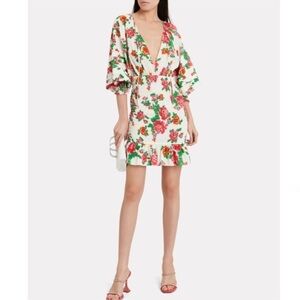 Rhode Anya Smocked Floral Dress White & Red Size Small